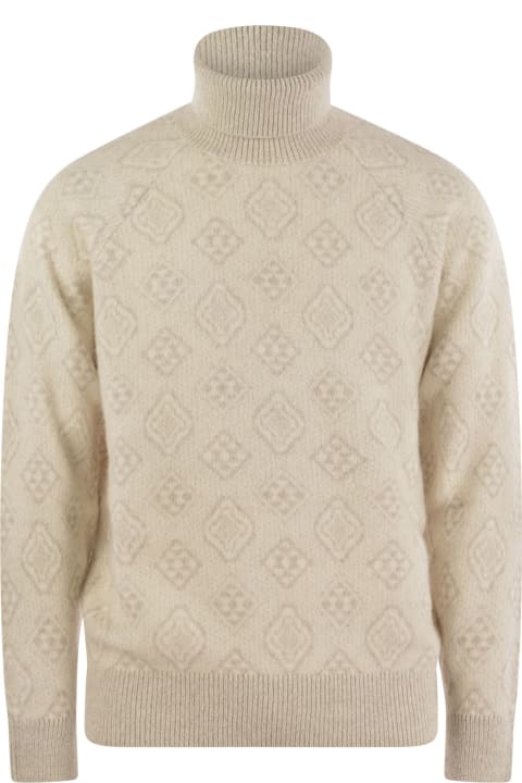 Brunello Cucinelli Sweaters for Men Brunello Cucinelli Geometric Jacquard Turtleneck Sweater In Alpaca, Cotton And Wool