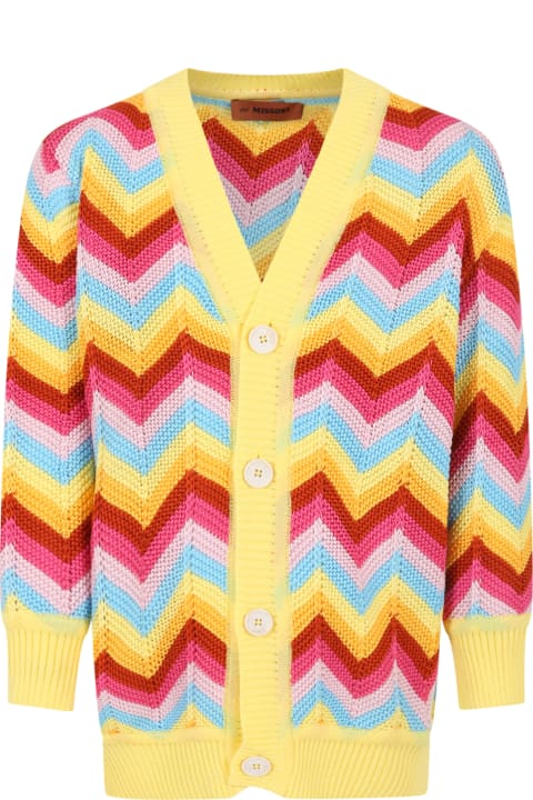Multicolor Cardigan For Girl With Chevron Pattern