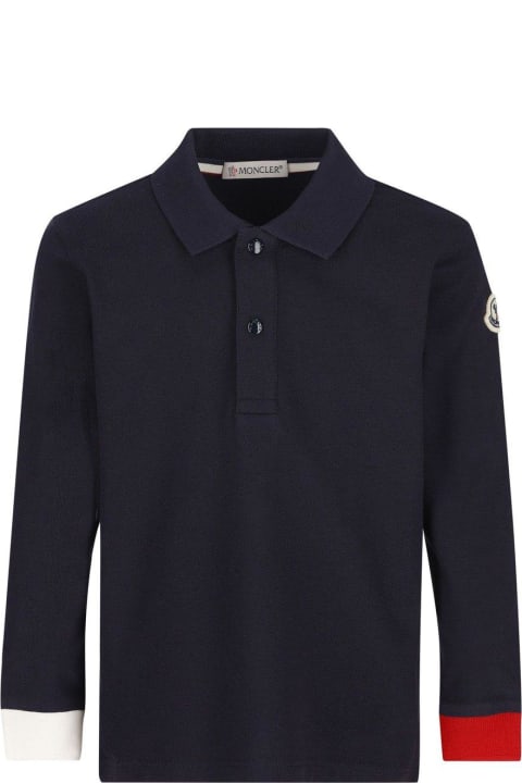 Topwear for Baby Boys Moncler Button Detailed Long-sleeved Polo Shirt