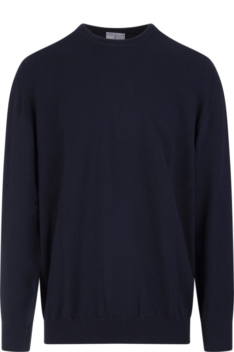 Sweaters for Men Fedeli Dark Blue Cashmere Round-neck Pullover