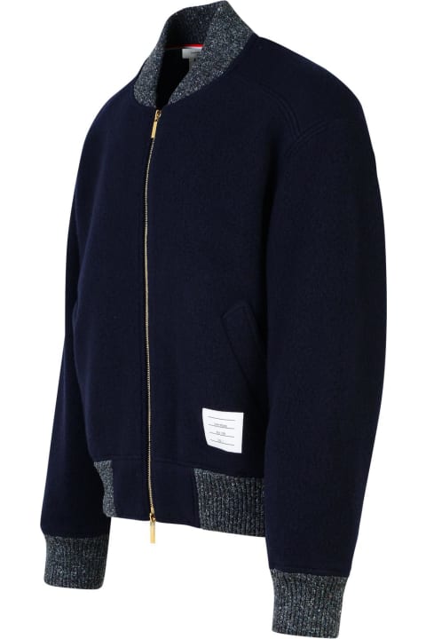 Coats & Jackets for Men Thom Browne Navy Wool Bomber Jacket
