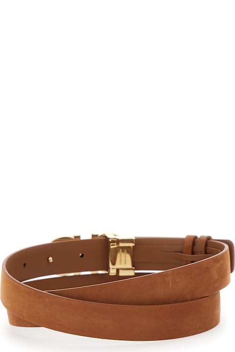 Ferragamo لـ Kids Ferragamo Brown Belt With Gancini Buckle In Suede Woman