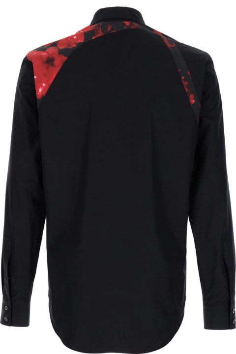 Shirts for Men Alexander McQueen Black Shirt With Floral Print In Cotton Man