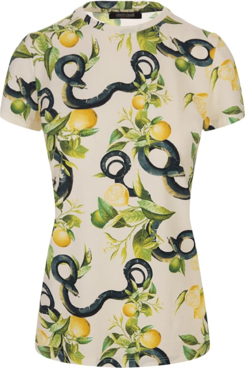 Roberto Cavalli Topwear for Women Roberto Cavalli Ivory T-shirt With Lemons Print