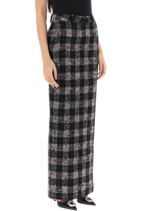 Alessandra Rich Women Alessandra Rich Maxi Skirt In Boucle' Fabric With Check Motif