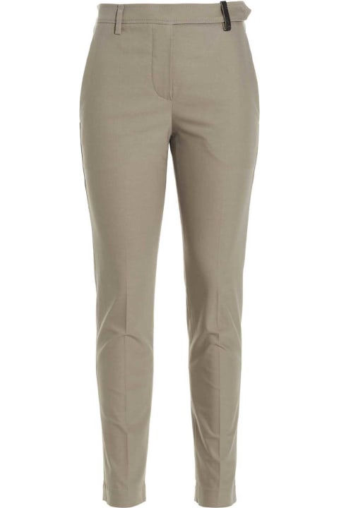 Brunello Cucinelli Pants & Shorts for Women Brunello Cucinelli Boyfit Cigarette Trousers In Stretch Cotton Twill With Waist Loop Embellished With Jewels