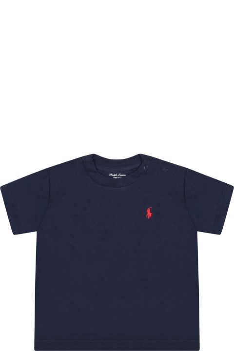 Topwear for Baby Girls Ralph Lauren Blue T-shirt For Baby Kids With Iconic Pony Logo