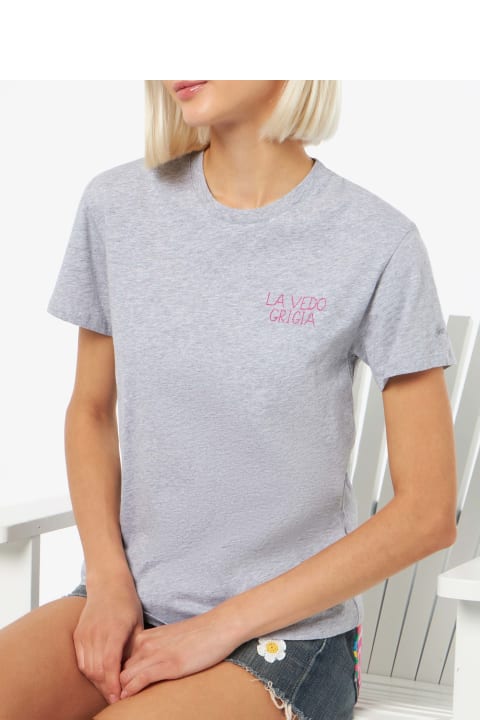 Homeware MC2 Saint Barth Woman Cotton Jersey Crewneck T-shirt Emilie With La Vedo Grigia Embroidery