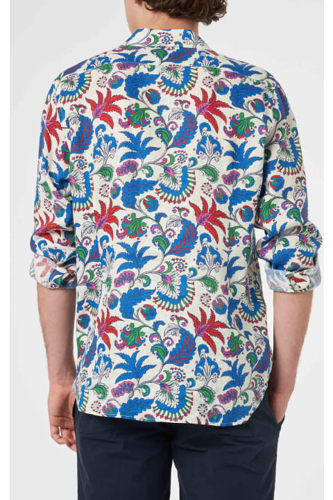 Homeware MC2 Saint Barth Nvy Blue Linen Shirt Pamplona With Flower Print