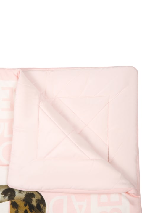 Pink Blanket For Baby Girl With Logomania And Leopard Print