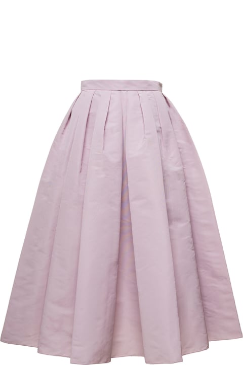 Pink Pleated Midi Skirt In Polyester Woman