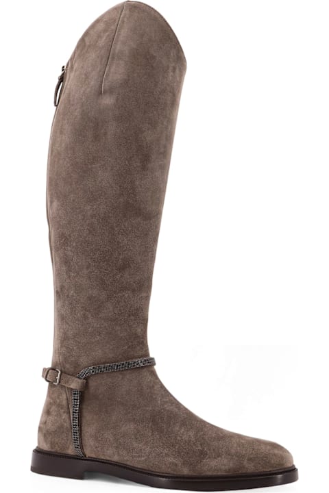 Brunello Cucinelli Boots for Women Brunello Cucinelli Suede Boots With Monili Detail