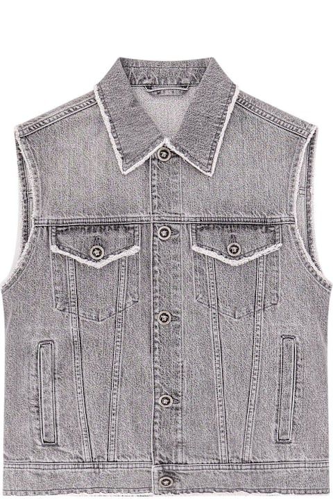 Versace Clothing for Men Versace Logo Patch Frayed Denim Gilet