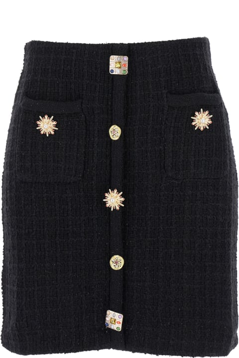 self-portrait Skirts for Women self-portrait Black Jewel Button Knit Mini Skirt