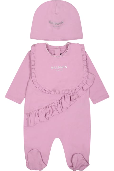 Balmain for Baby Girls Balmain Purple Set For Baby Girl With Logo