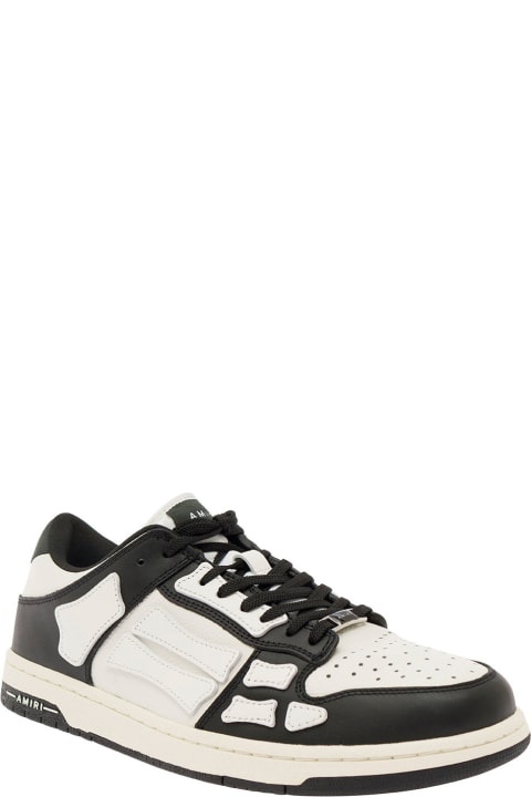 Fashion for Men AMIRI 'skel Top Low' White And Black Sneakers With Skeleton Patch In Leather Man