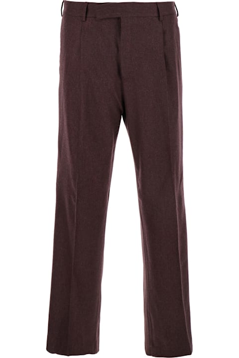 Homeware PT Torino Bordeaux Pants With High Waist And Pences On The Front In Wool Blend Stretch Man