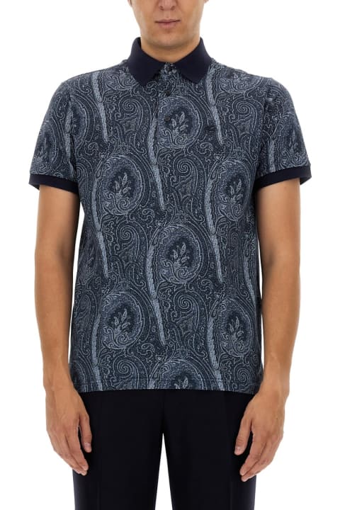 Topwear for Men Etro Navy Blue Polo Shirt With Paisley Print