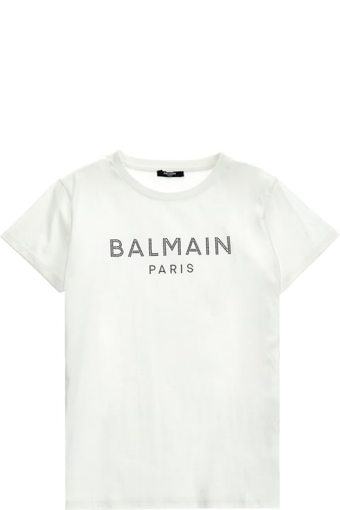 Balmain Topwear for Girls Balmain Rhinestone Logo T-shirt