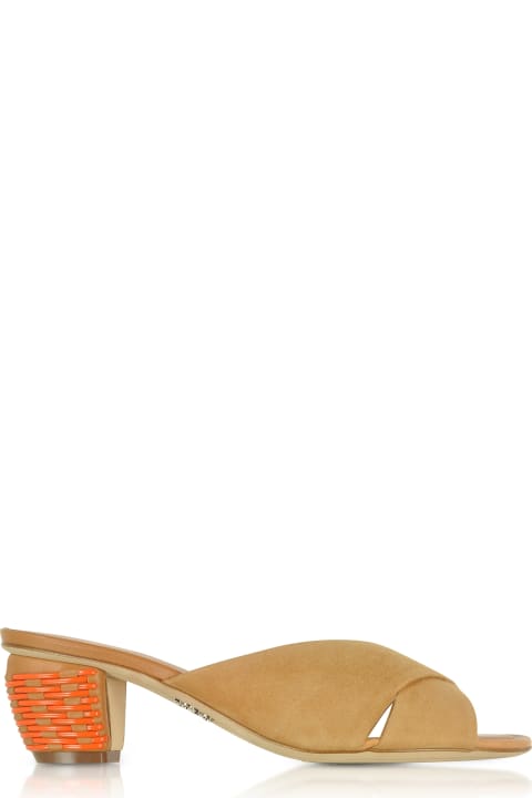 Mustard Suede 5mm Criss-cross Slide Sandals