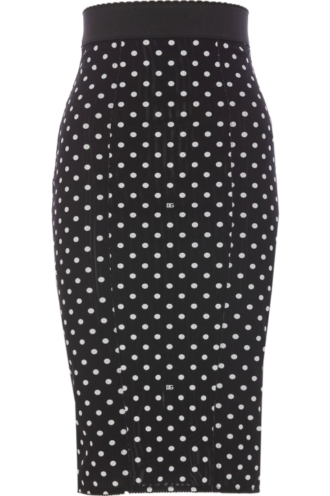 Fashion for Women Dolce & Gabbana Marquisette Pencil Skirt With Polka Dot Print And Corset Detail