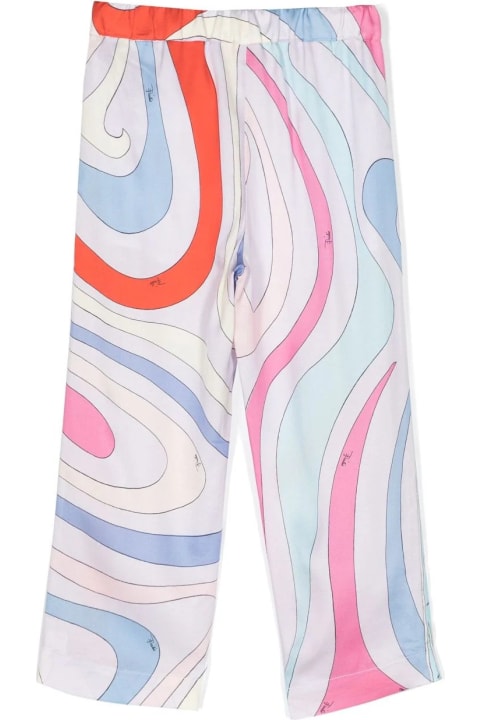 Pucci Bottoms for Girls Pucci Trousers With Light Blue/multicolour Iride Print
