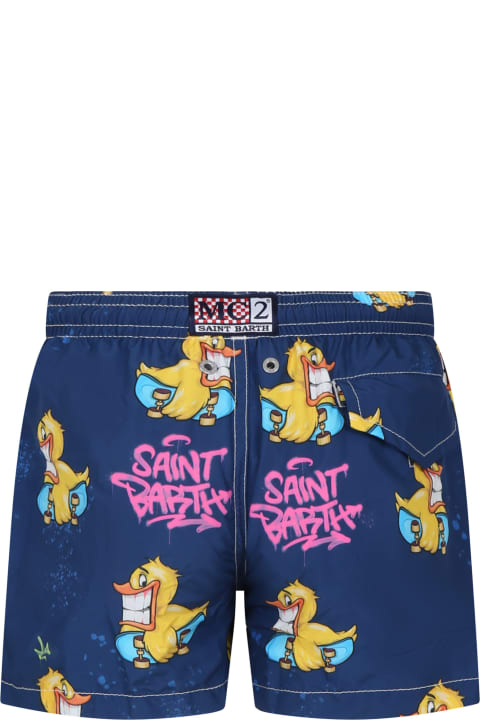 Swimwear for Boys MC2 Saint Barth Blue Swim Shorts For Boy With Ducky Print