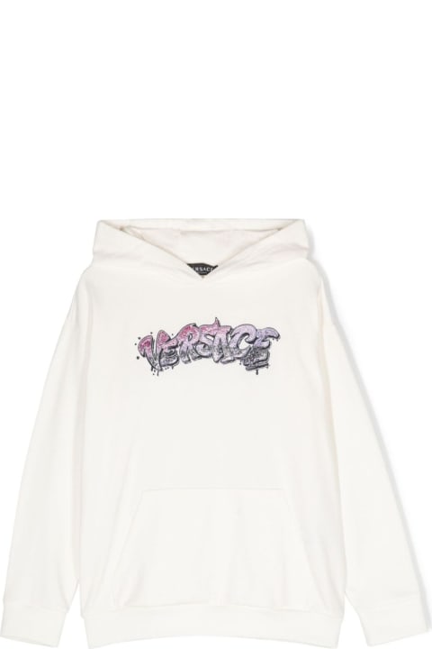 Versace Sweaters & Sweatshirts for Girls Versace Versace Felpa Bianca In Cotone Con Cappuccio Bambina