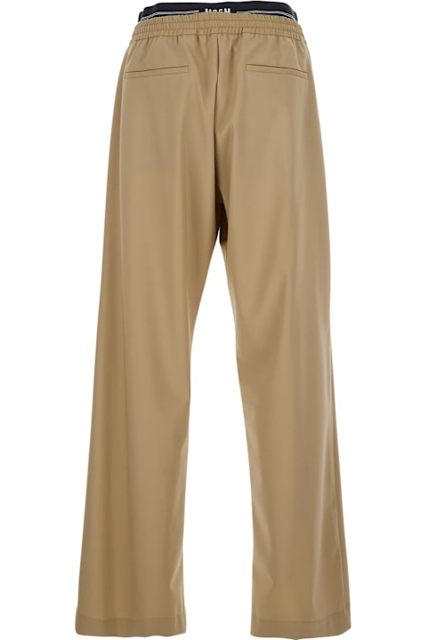 MSGM for Kids MSGM Beige Pants With Elastic Drawstring Waist In Wool Stretch Man