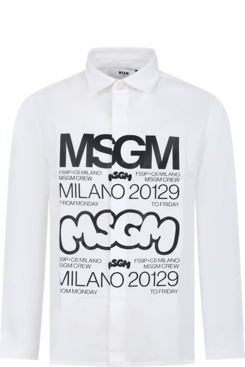 ボーイズ MSGMのシャツ MSGM White Shirt For Boy With Logo And Writing
