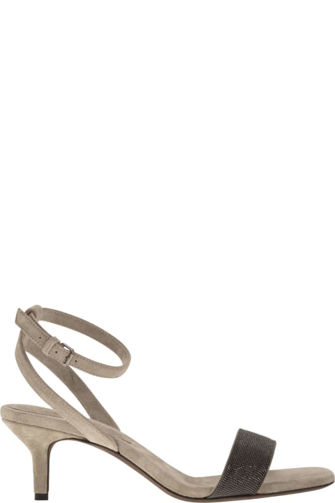 Shoes for Women Brunello Cucinelli Suede Sandals With Precious Insert