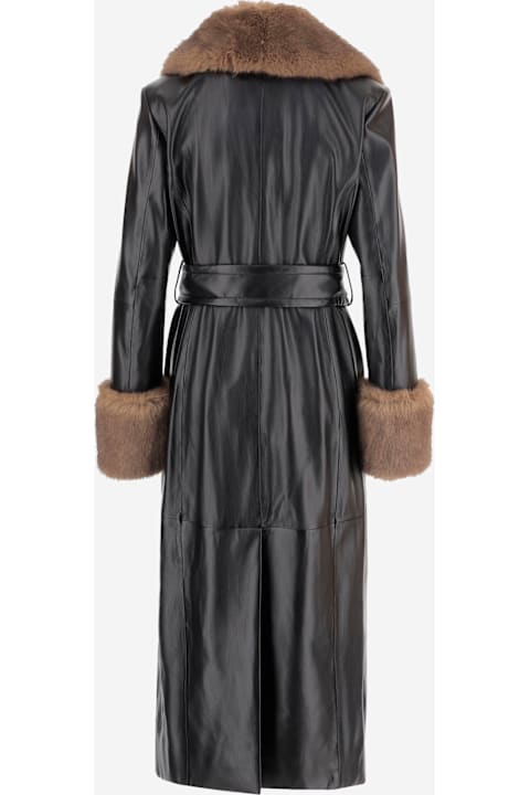 STAND STUDIO Estella Synthetic Leather Coat With Fur Details