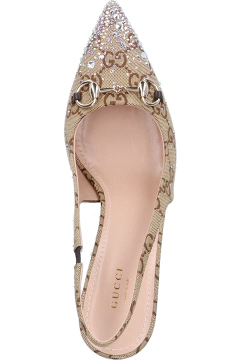 Gucci High-Heeled Shoes for Women Gucci Slingback Pumps With Horsebit And Rhinestones