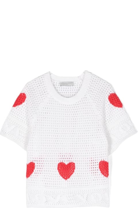 Stella McCartney Kids Stella McCartney Kids White Crochet T-shirt With Red Hearts