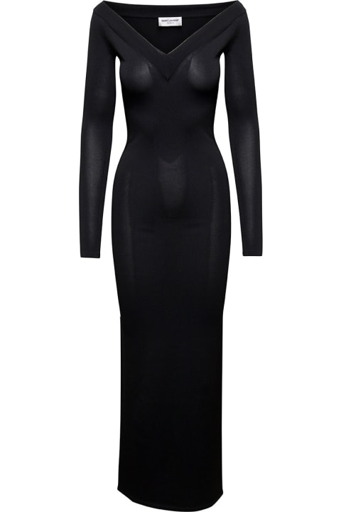 Saint Laurent Dresses for Women Saint Laurent Off-shoulder V-neck Long Dress