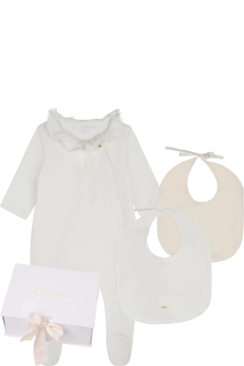 Sale for Baby Girls Chloé Gift Set With Playsuit And Bibs