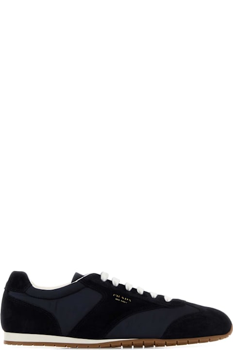 Prada Dark Blue Suede And Fabric Sneakers