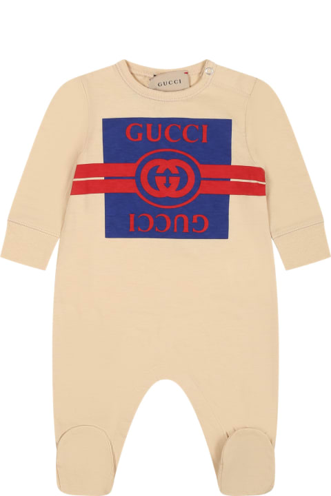 Bodysuits & Sets for Baby Girls Gucci Ivory Baby Girl Onesie With Logo