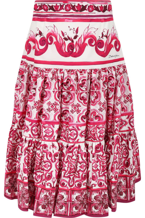 Dolce & Gabbana Bottoms for Girls Dolce & Gabbana Fuchsia Skirt For Girl With Majolica Print