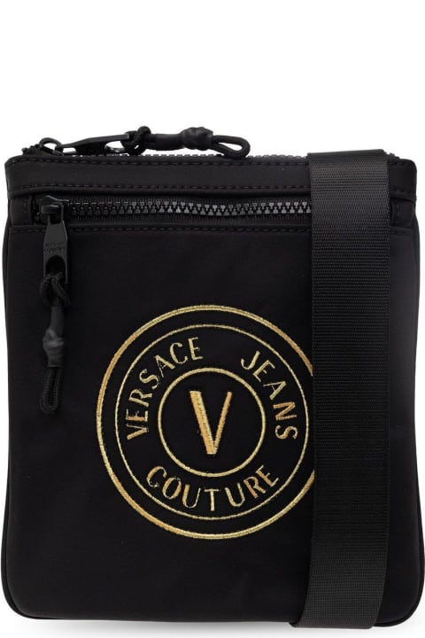 Bags Sale for Men Versace Jeans Couture Logo Embroidered Zipped Messenger Bag