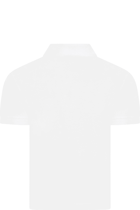 White Polo Shirt For Boy With Pixelated Crocodile