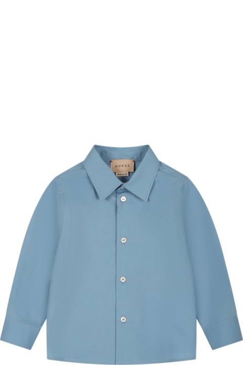 Topwear for Baby Boys Gucci Light Blue Shirt For Baby Boy With Double G