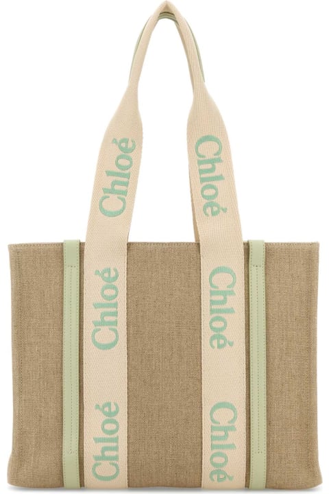 Chloé for Women Chloé Multicolor Linen Woody Shopping Bag