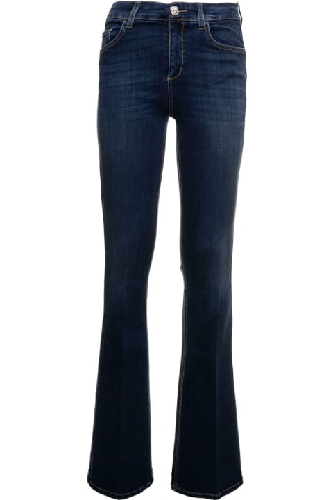 Blue Flared Jeans With Rhinestone Button In Cotton Woman Liu-jo