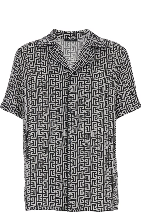 Shirts for Women Balmain Black And White Bowling Shirt With All-over Monogram In Cupro Man