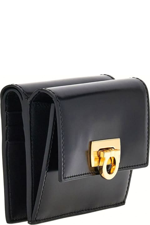 Ferragamo Wallets for Women Ferragamo Black Shine Calf Leather Wallet