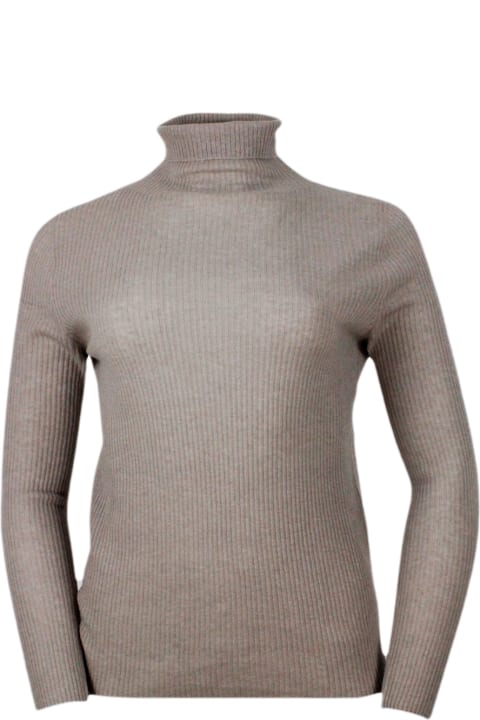 Fabiana Filippi Sweaters for Women Fabiana Filippi Lightweight Turtleneck Long-sleeved Sweater In Soft And Fine Wool, Silk And Cashmere With Small Rib Knit