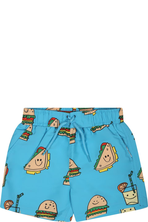 Swimwear for Baby Boys Stella McCartney Kids Light Blue Swimsuit For Baby Boy With Sandwich Print