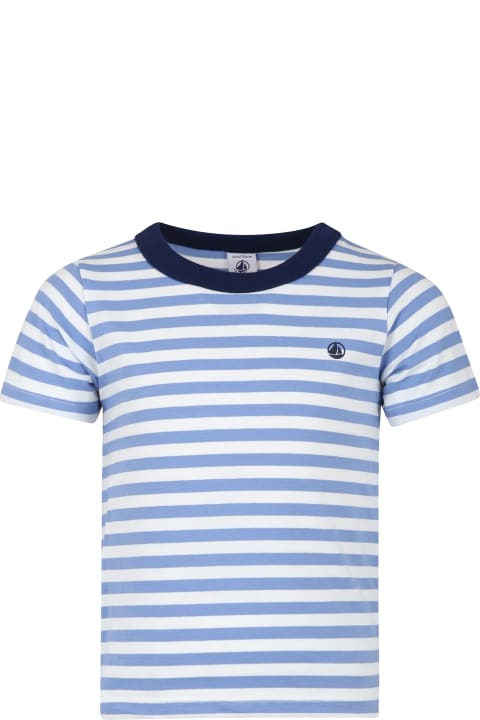 ボーイズ Petit BateauのTシャツ＆ポロシャツ Petit Bateau Light Blue T-shirt For Boy With Stripes