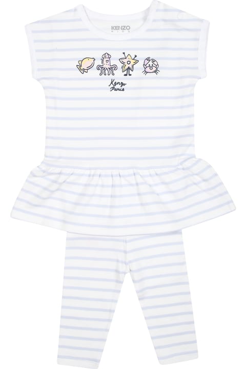 Bottoms for Baby Boys Kenzo Kids White Sports Suit For Baby Girl With Marine Animals